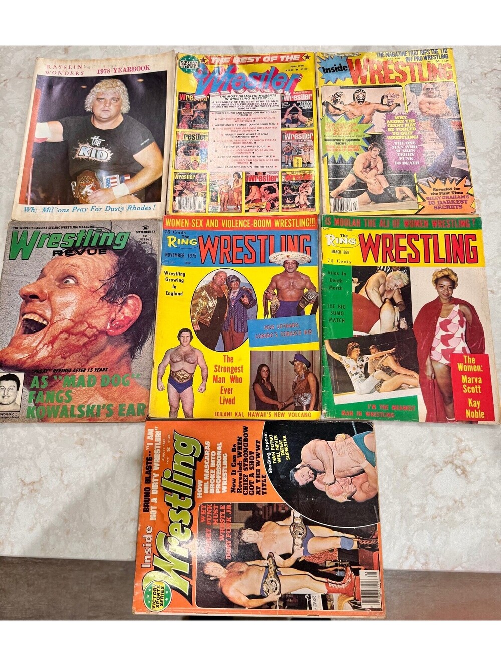 6 Vintage Wrestling Magazines 1970's
